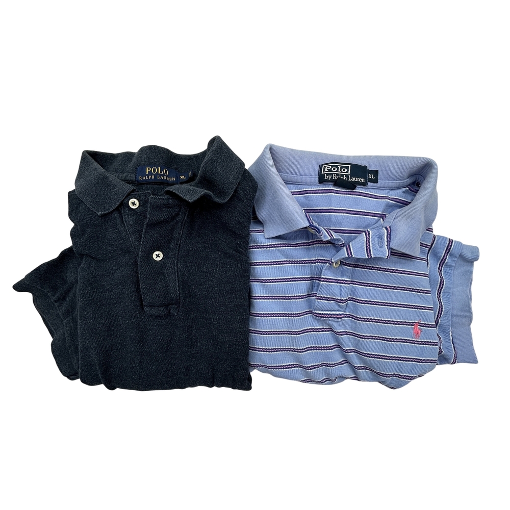 Polo Ralph Lauren Shirt Mens XL Lot of 2 Classic Fit Vintage Blue Gray Striped